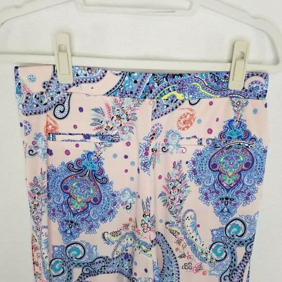 Express Women's Small Pants Pull On Pleated Stretch Paisley Pink Blue Pockets - Picture 4 of 7